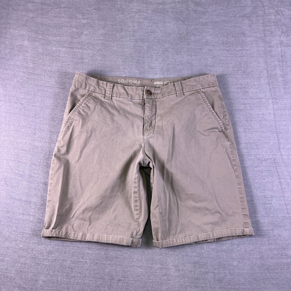 Sonoma Bermuda Goods For Life Mid Rise Chino Shorts Womens 6 Khaki Tan Cotton
